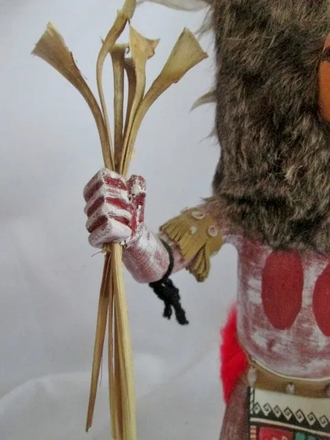 Handmade 16" KACHINA DOLL NATIVE AMERICAN Indian Fur OWL BIRD Feather Shell