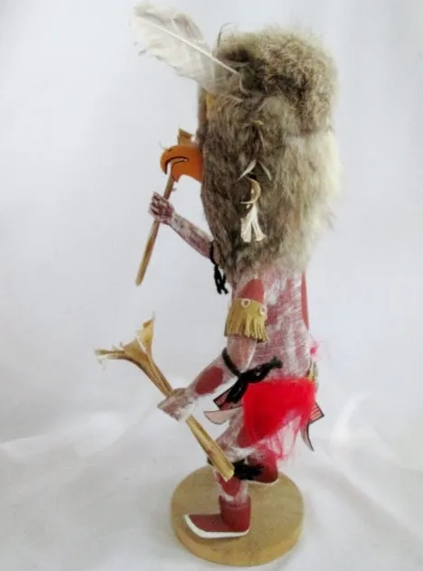 Handmade 16" KACHINA DOLL NATIVE AMERICAN Indian Fur OWL BIRD Feather Shell