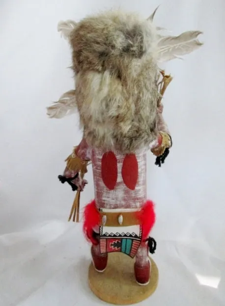 Handmade 16" KACHINA DOLL NATIVE AMERICAN Indian Fur OWL BIRD Feather Shell