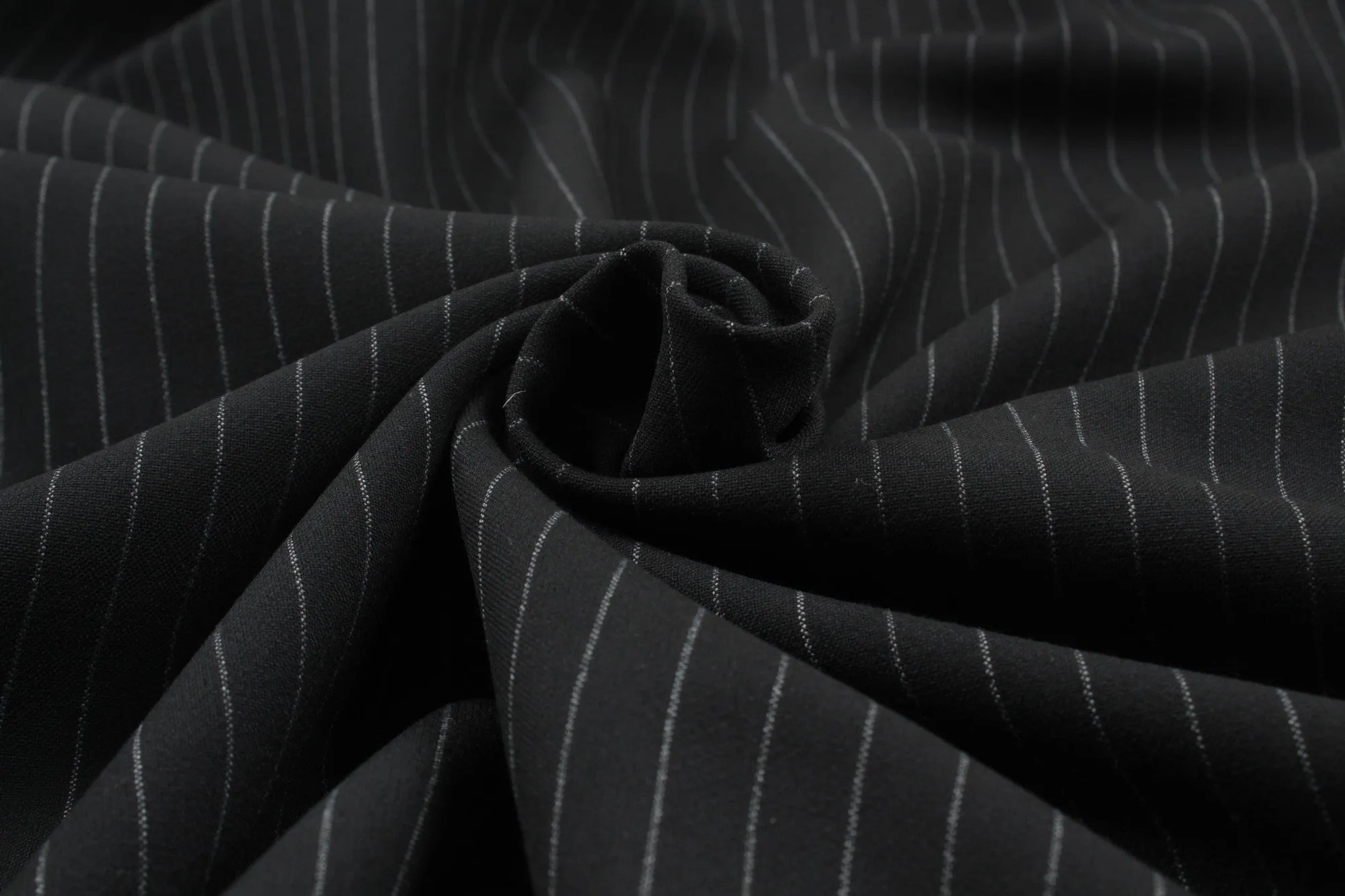 Heavy Double Face Twill Stripes for Suits - Polyester Blend - Black