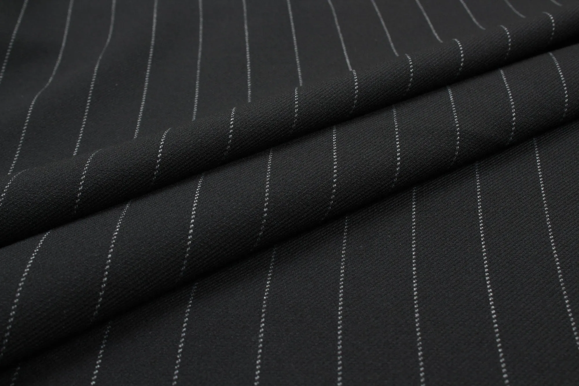 Heavy Double Face Twill Stripes for Suits - Polyester Blend - Black