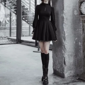 High-Neck Mini Dress With Lantern Sleeves