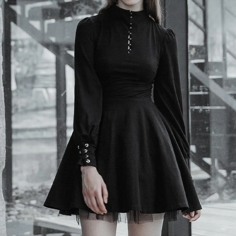 High-Neck Mini Dress With Lantern Sleeves