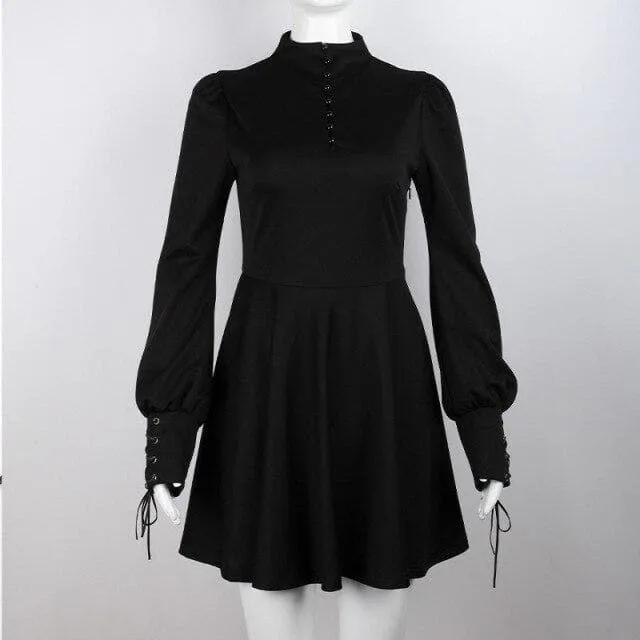 High-Neck Mini Dress With Lantern Sleeves