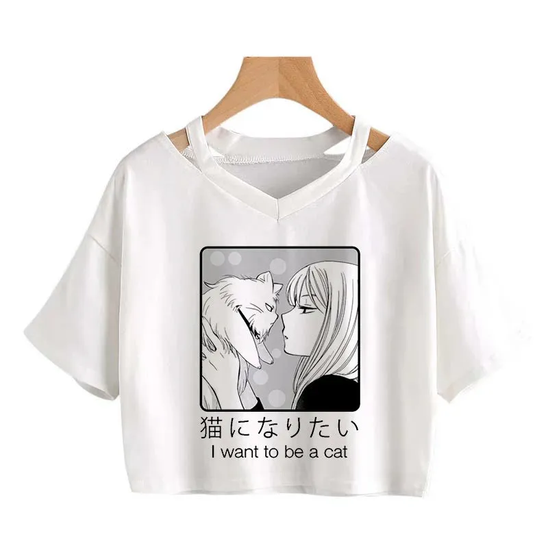 I want to be a cat Crop T-Shirt With Cut-Outs