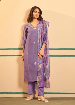 Kajal Orchid Shimmer Full Work Suit Set