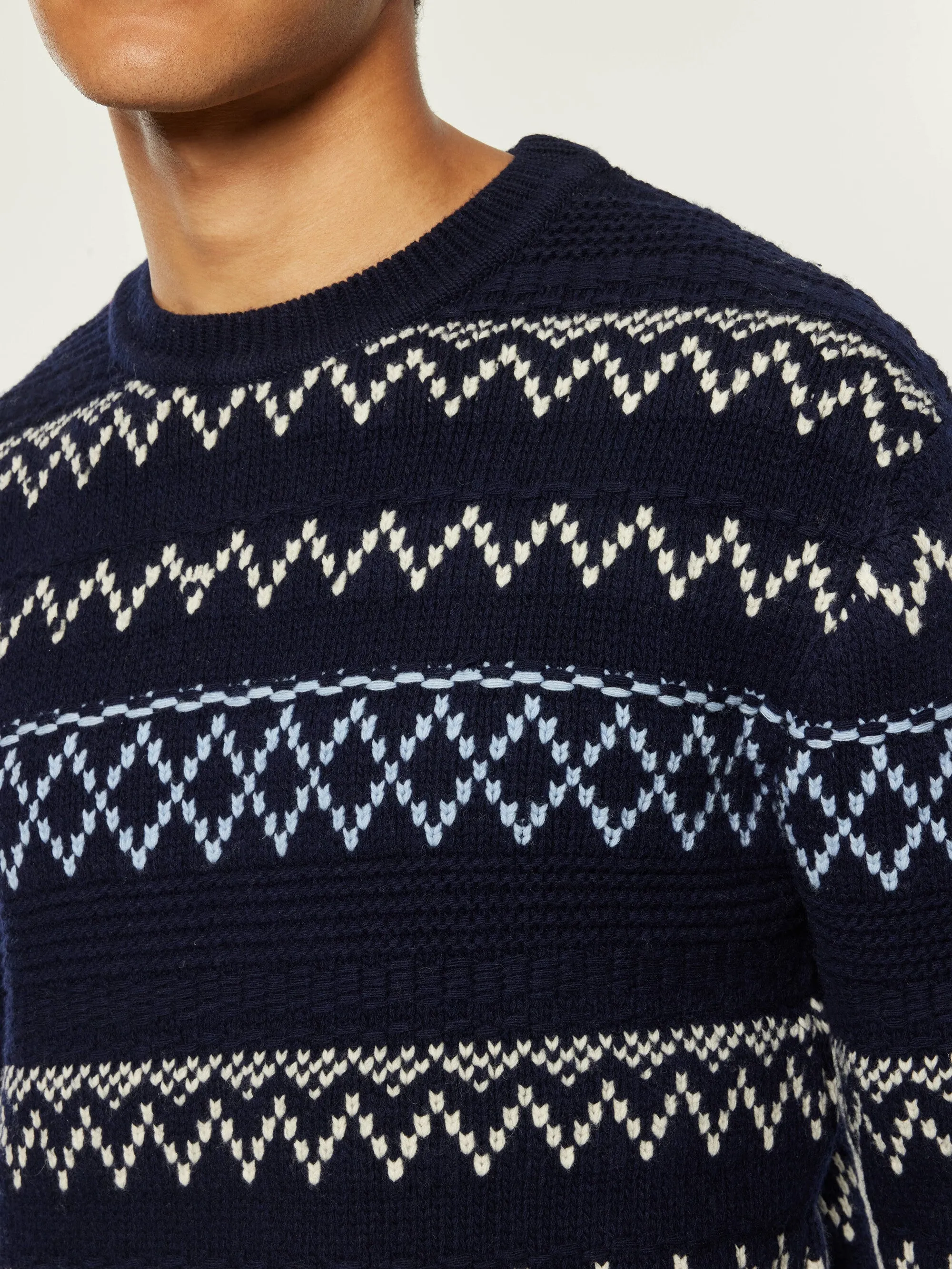 Knitted pattern crew neck - RWS - Blue stripe