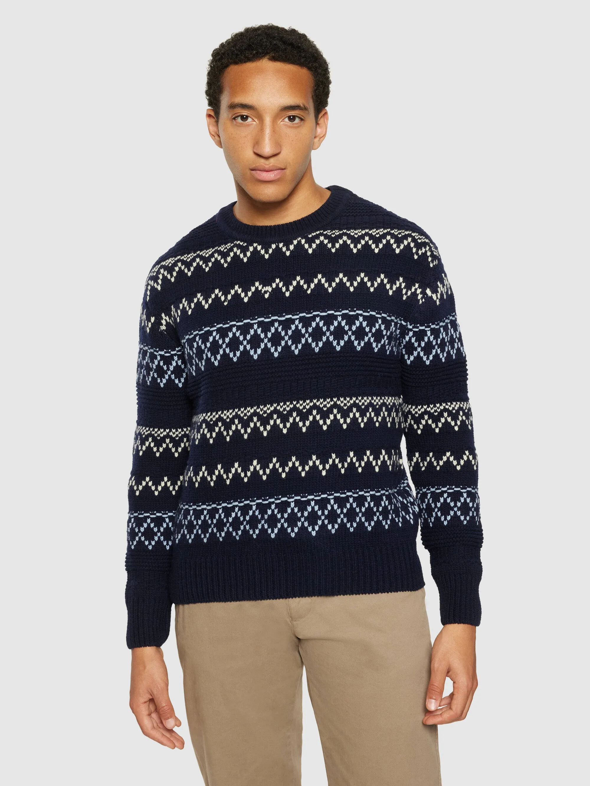 Knitted pattern crew neck - RWS - Blue stripe