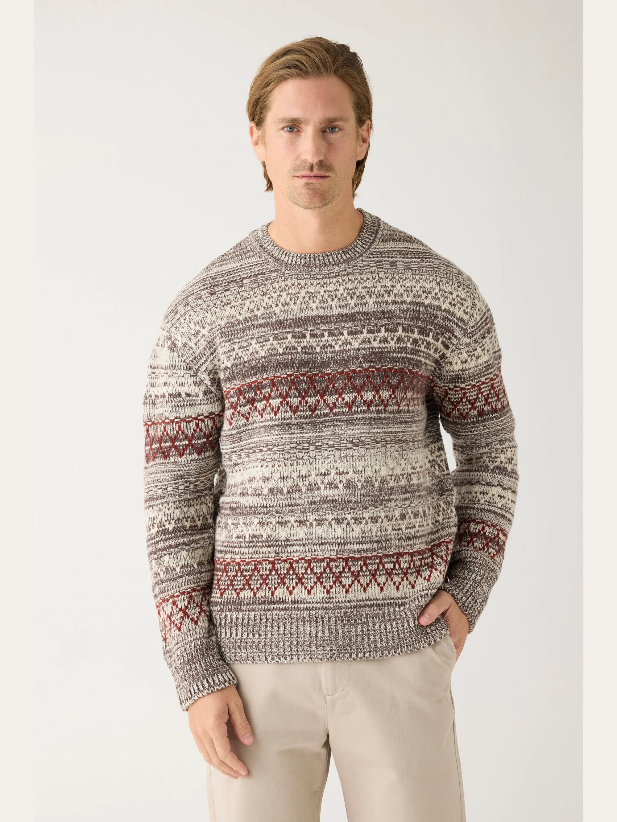 Knitted pattern crew neck - RWS - Brown stripe