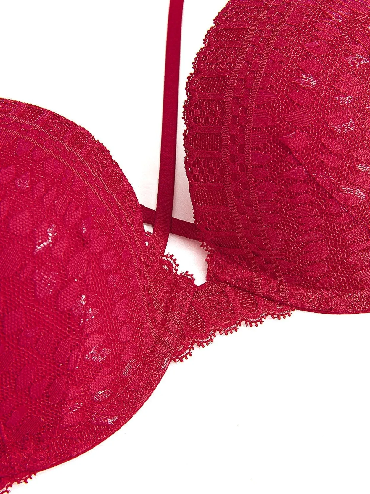 Lace Push Up Bra Padded Strappy Back Underwire Red