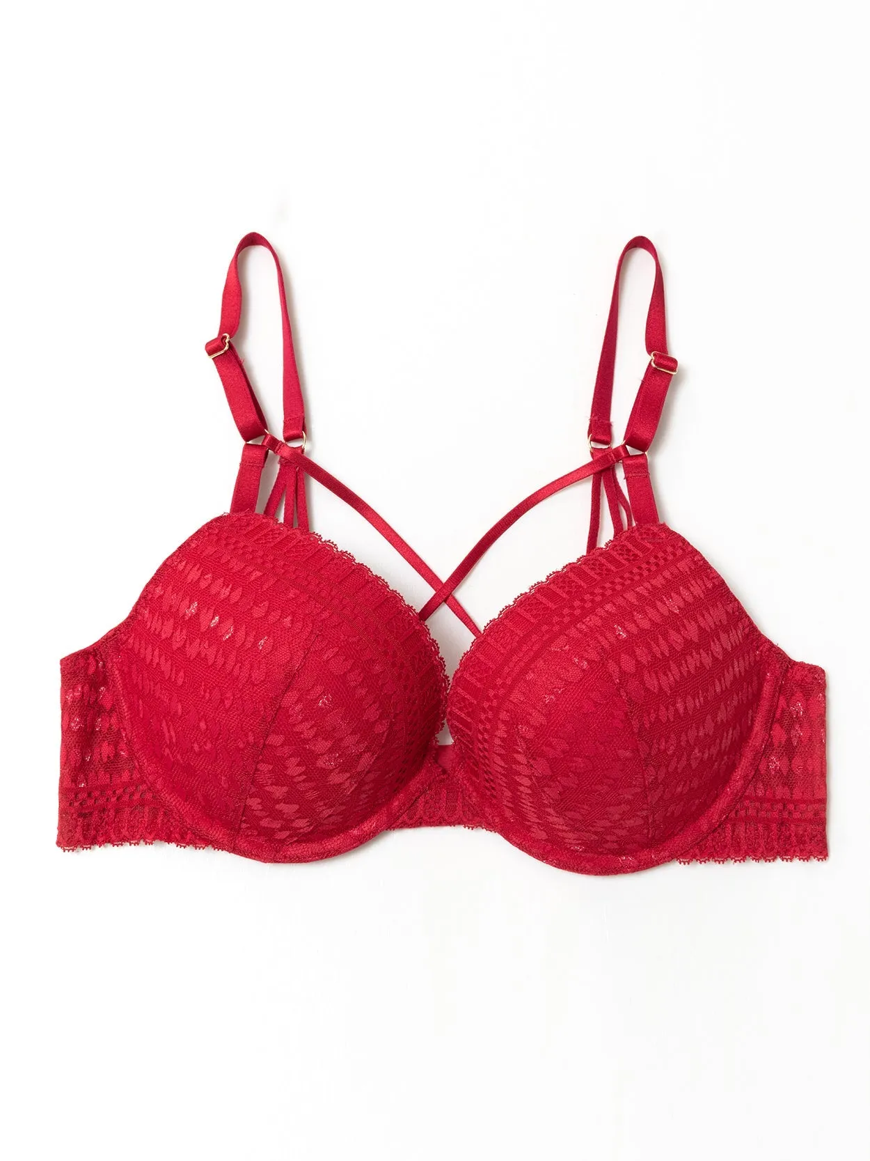 Lace Push Up Bra Padded Strappy Back Underwire Red