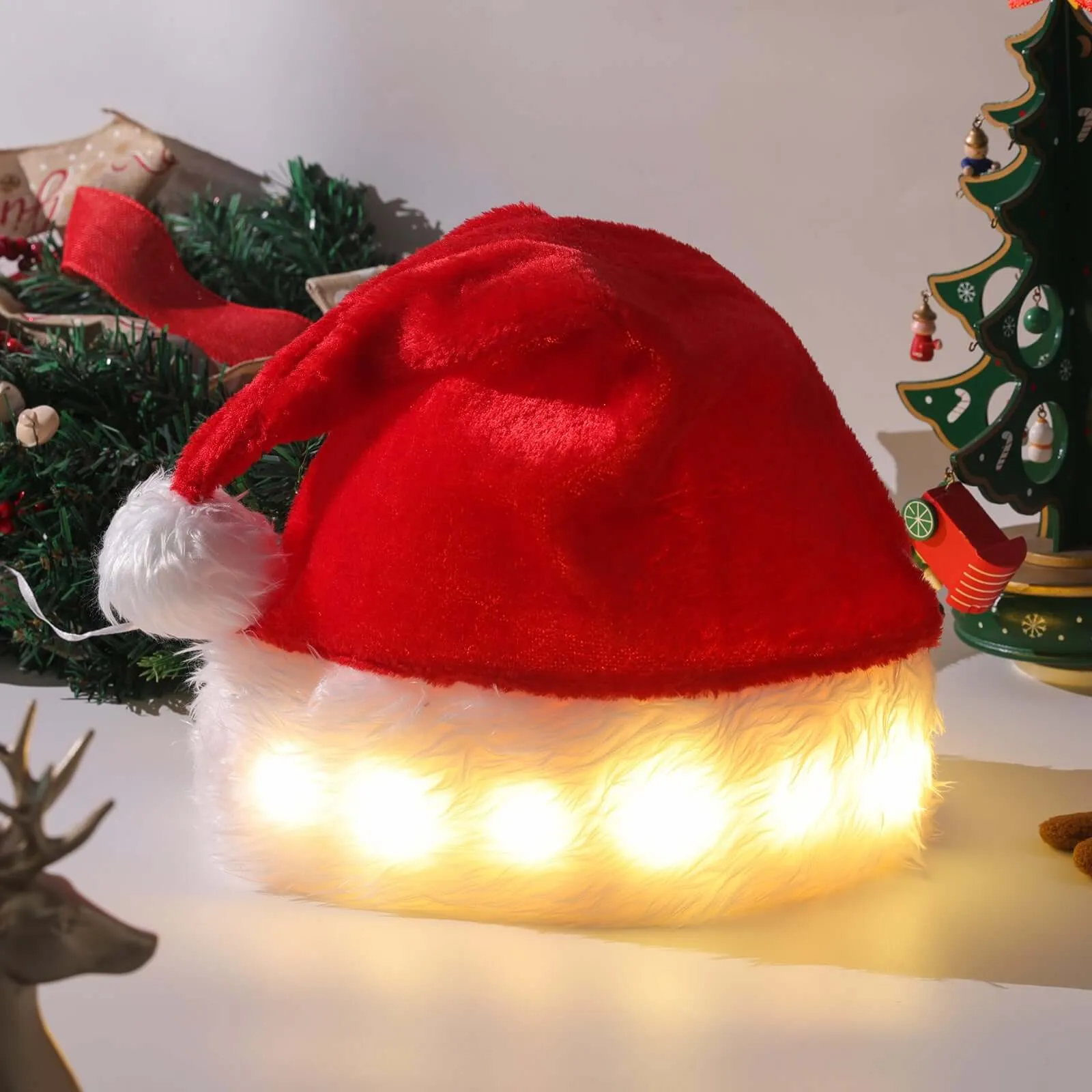 LED Light Plush Christmas Hat - Luminous Santa Hat for Kids & Adults