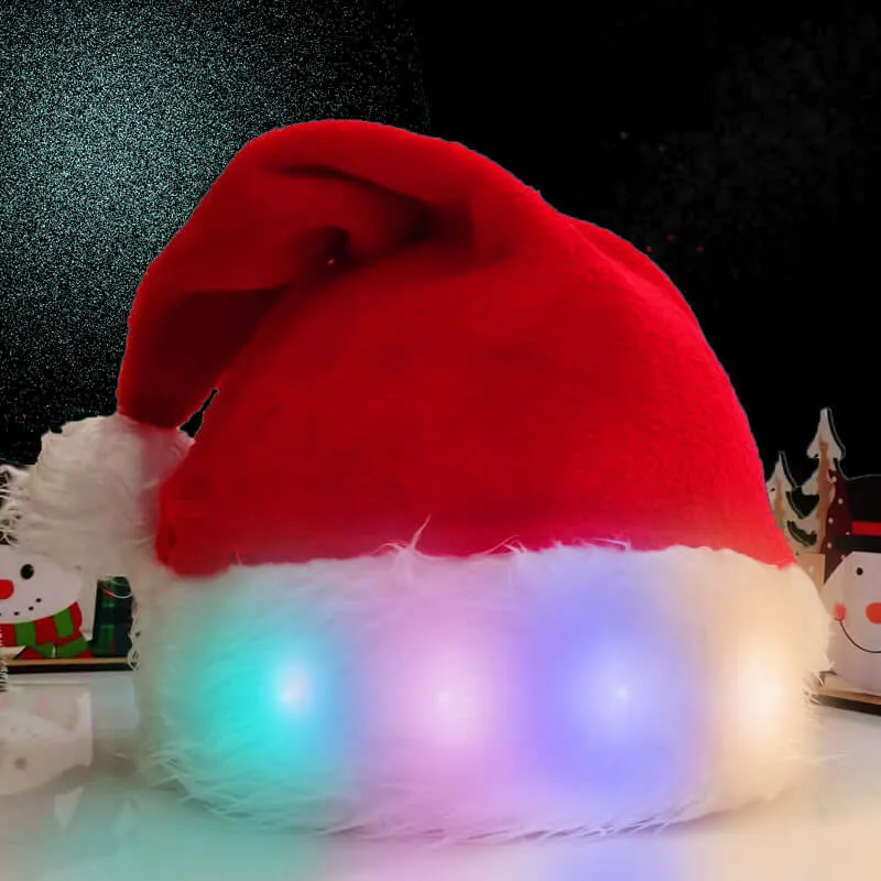 LED Light Plush Christmas Hat - Luminous Santa Hat for Kids & Adults