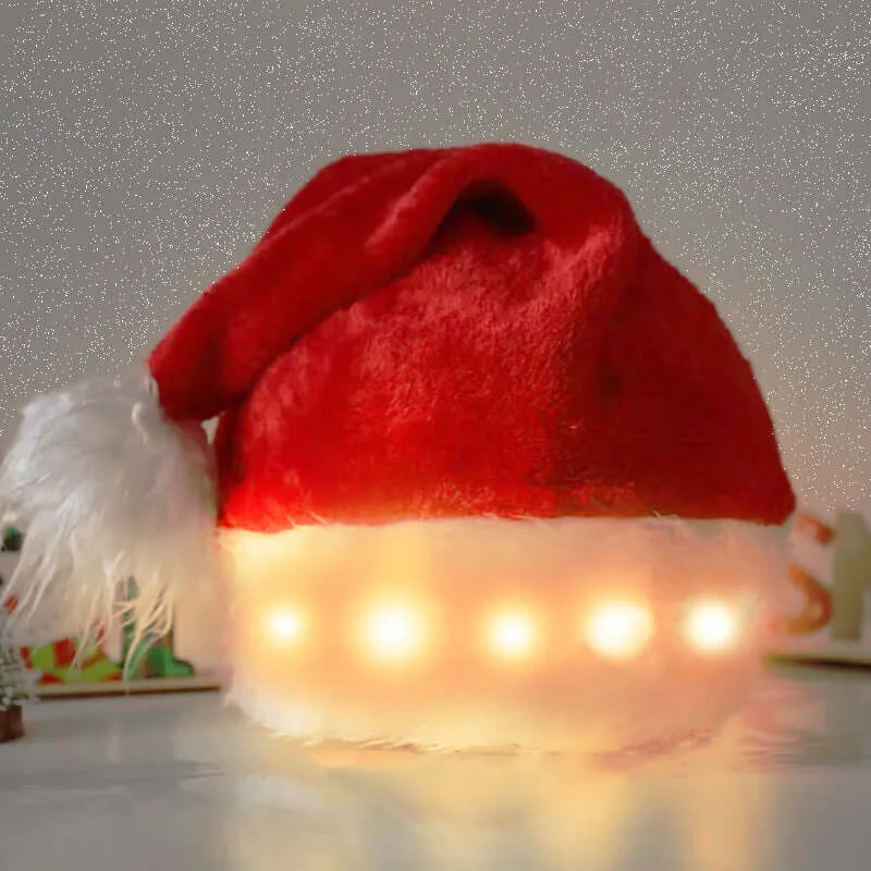 LED Light Plush Christmas Hat - Luminous Santa Hat for Kids & Adults