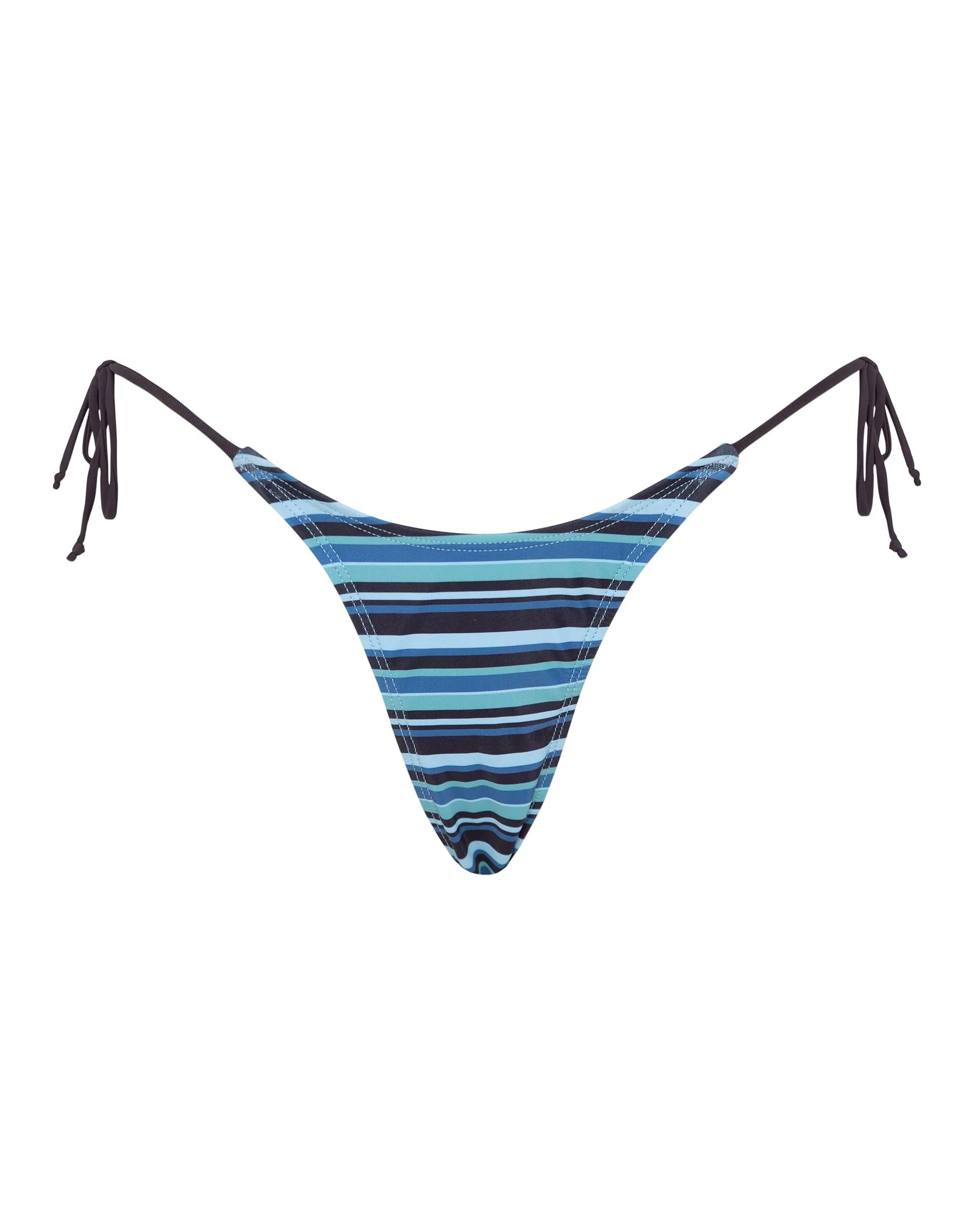 Lentra Bikini Bottom in Stripe Blue with Brown Tie