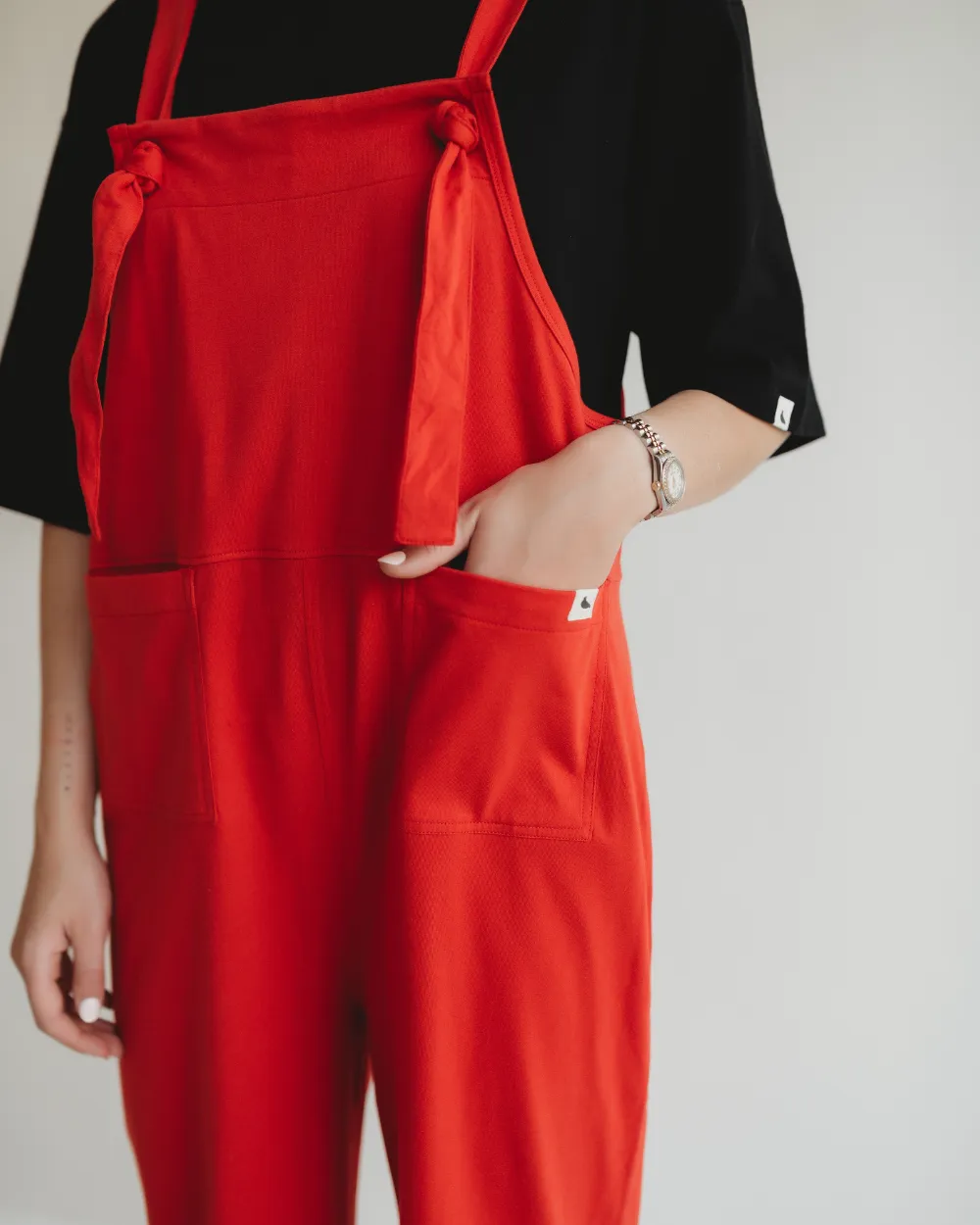 Lila Plain Red Dungarees