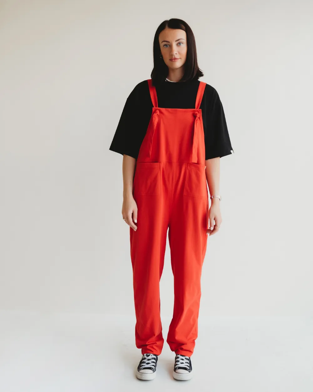 Lila Plain Red Dungarees