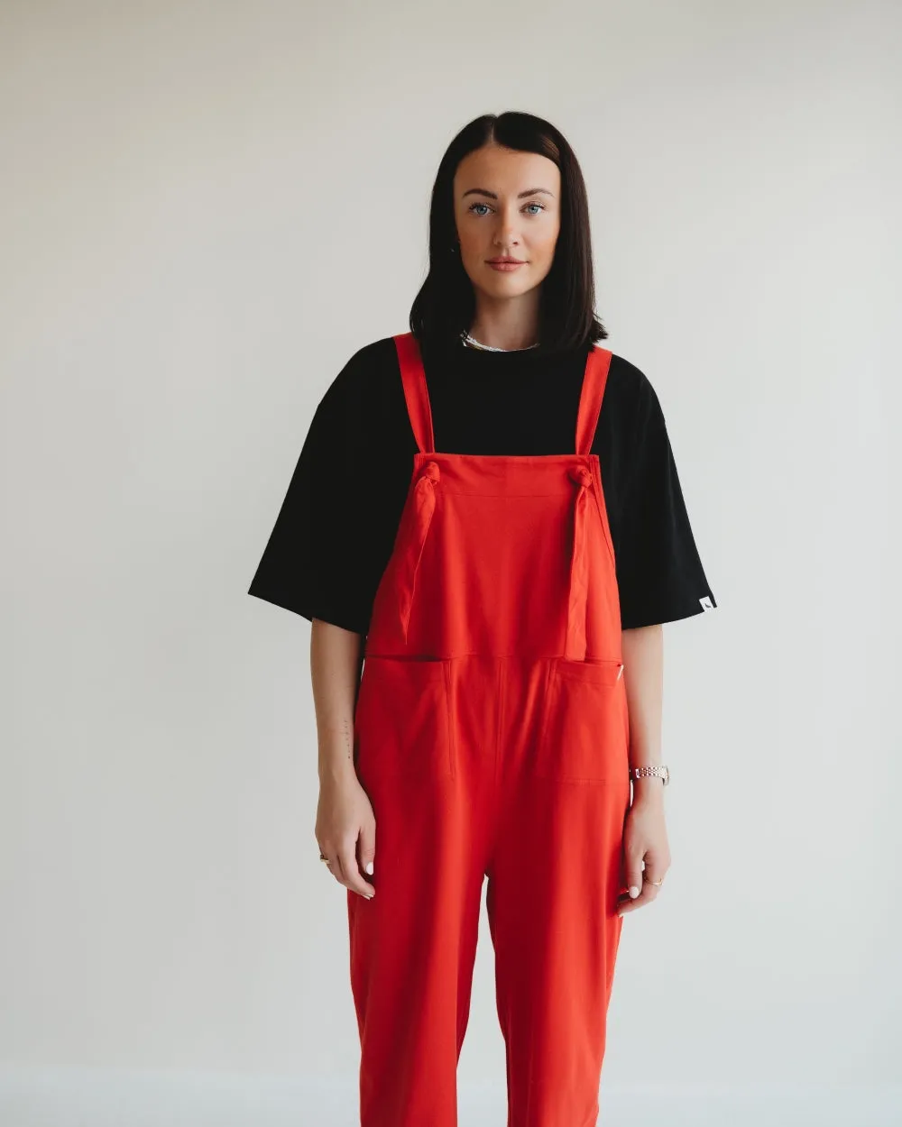 Lila Plain Red Dungarees