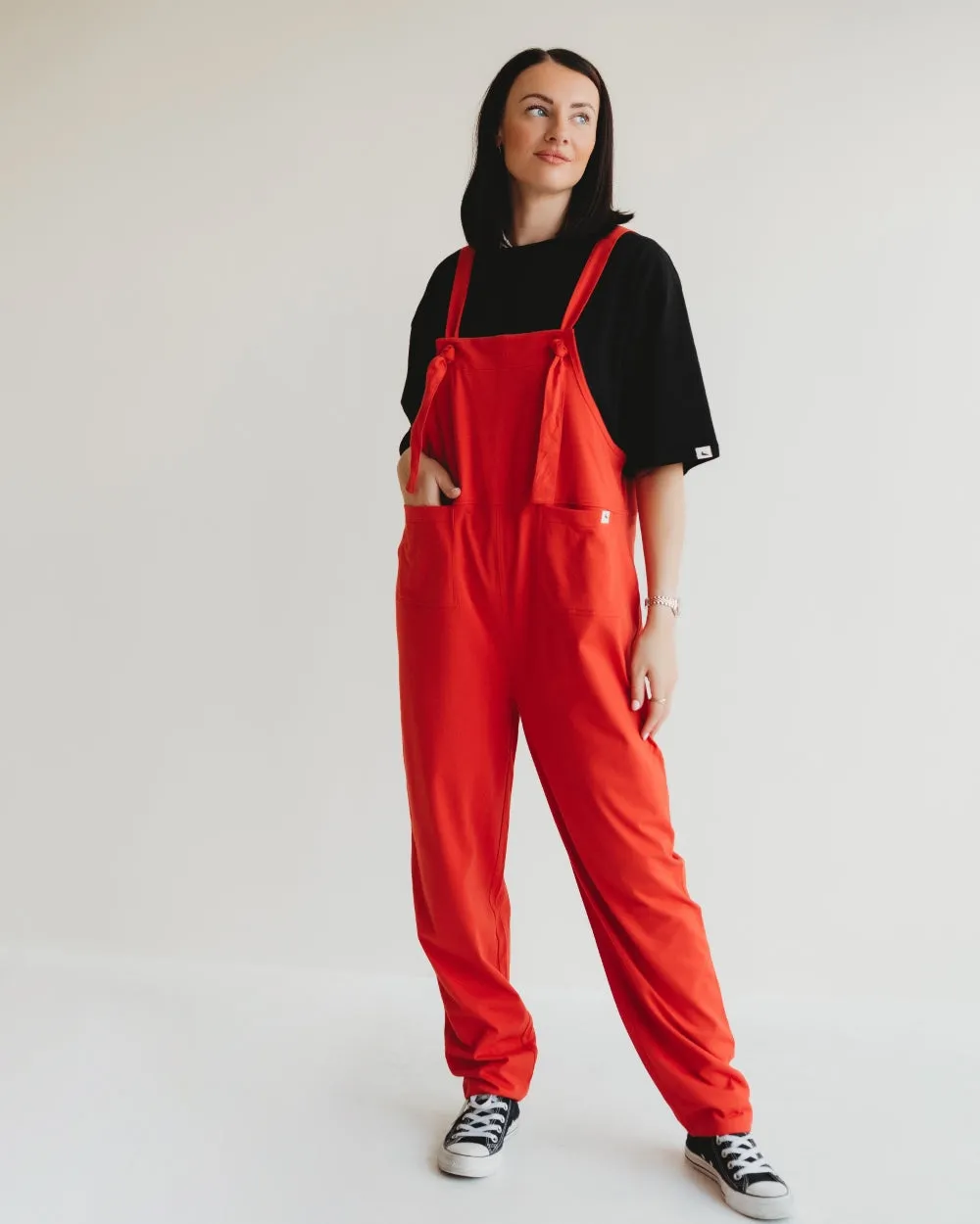 Lila Plain Red Dungarees