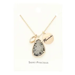 Mama Metal Disc Teardrop Semi Precious Pendant Necklace