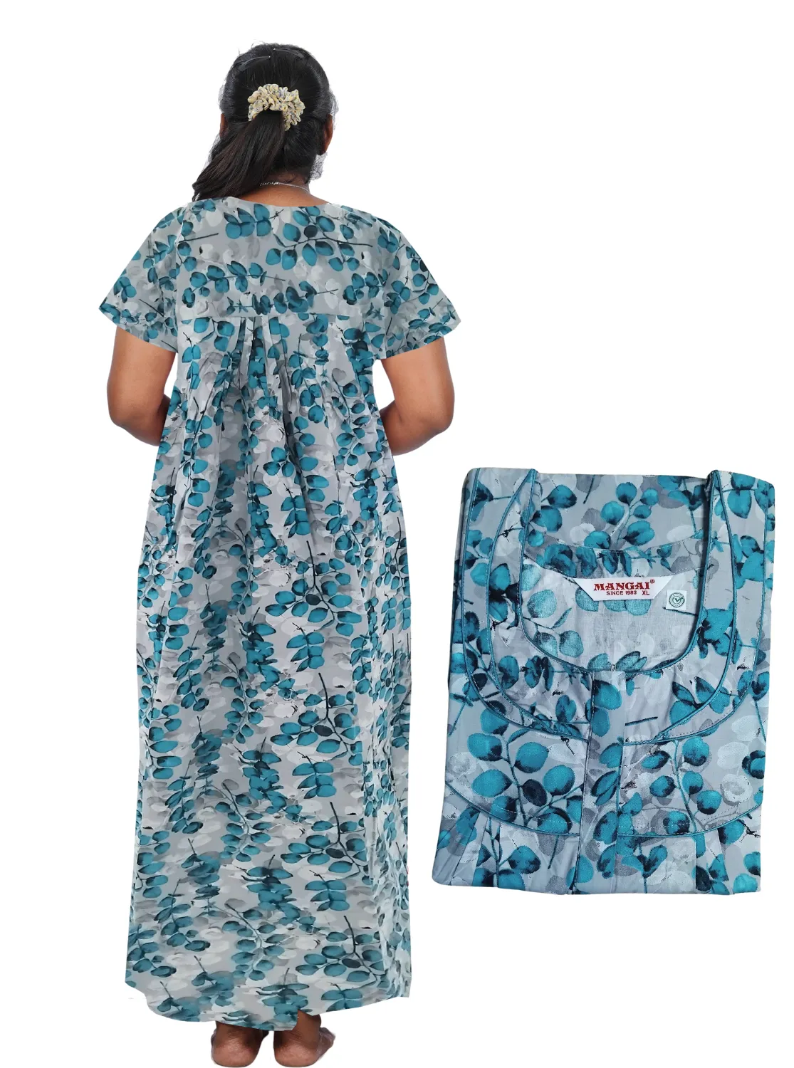 MANGAI New Regular Fit Cotton Printed Pleated Nighties - All Over Printed Stylish Nighties | Side Cut Pocket | Front Open Zipper Type | Beautiful Nighties for Stylish Women's (PLE)