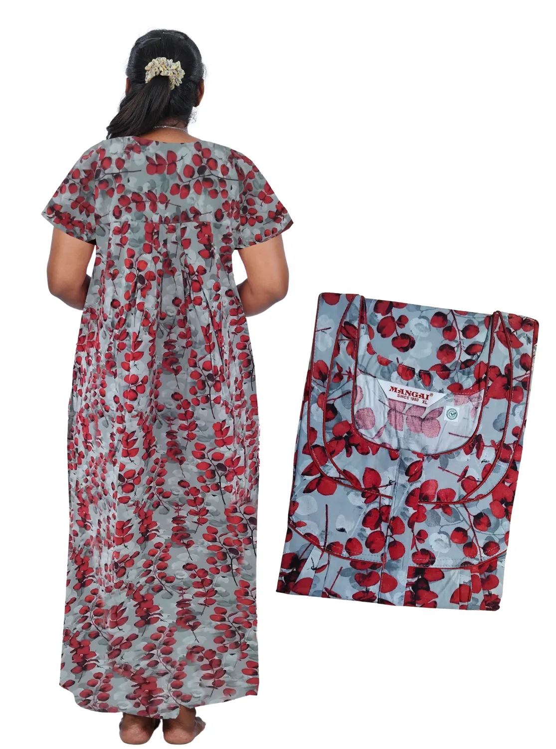 MANGAI New Regular Fit Cotton Printed Pleated Nighties - All Over Printed Stylish Nighties | Side Cut Pocket | Front Open Zipper Type | Beautiful Nighties for Stylish Women's (PLE)