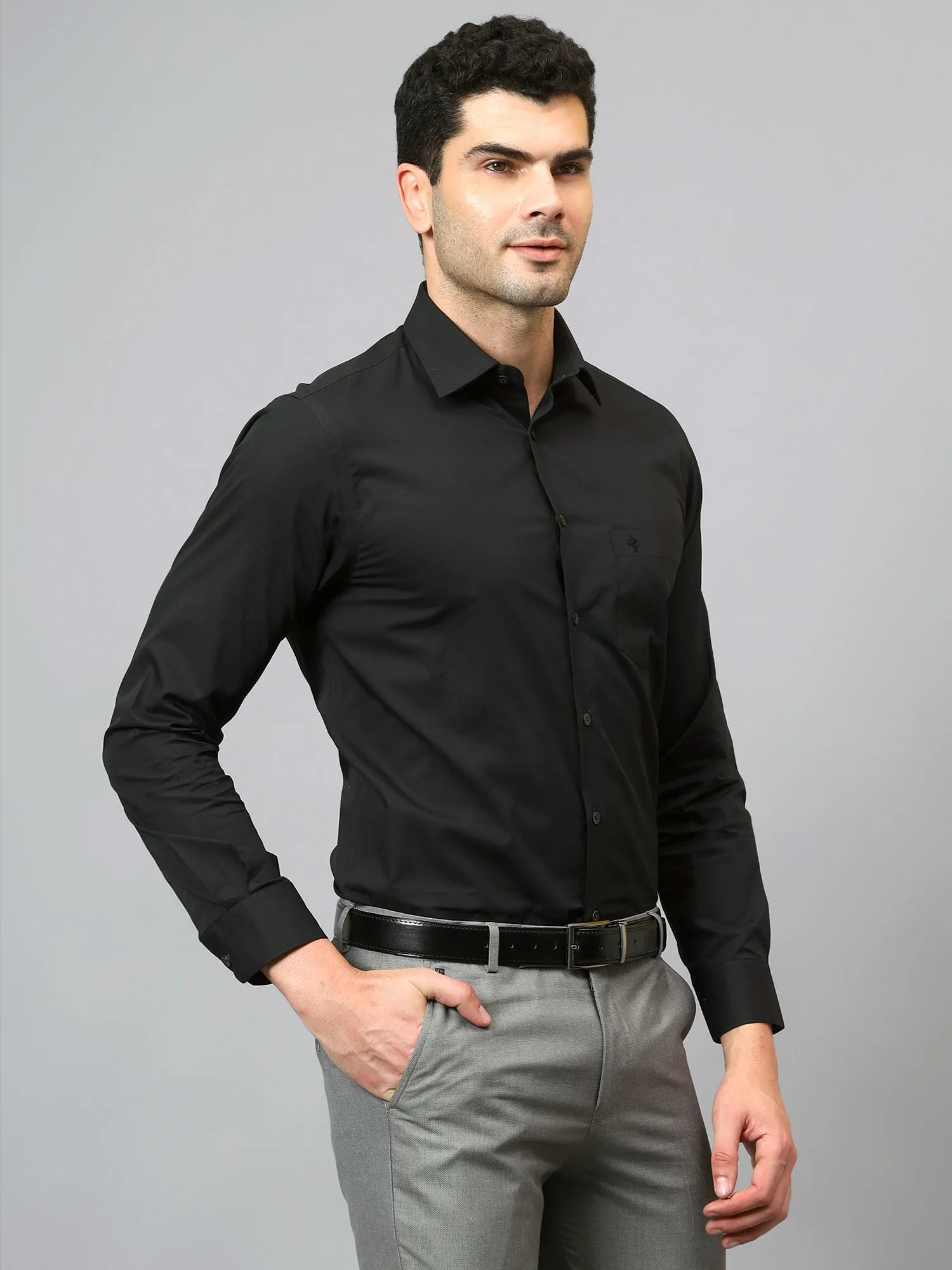 Men's Black Formal Plain Full Sleeve Shirt