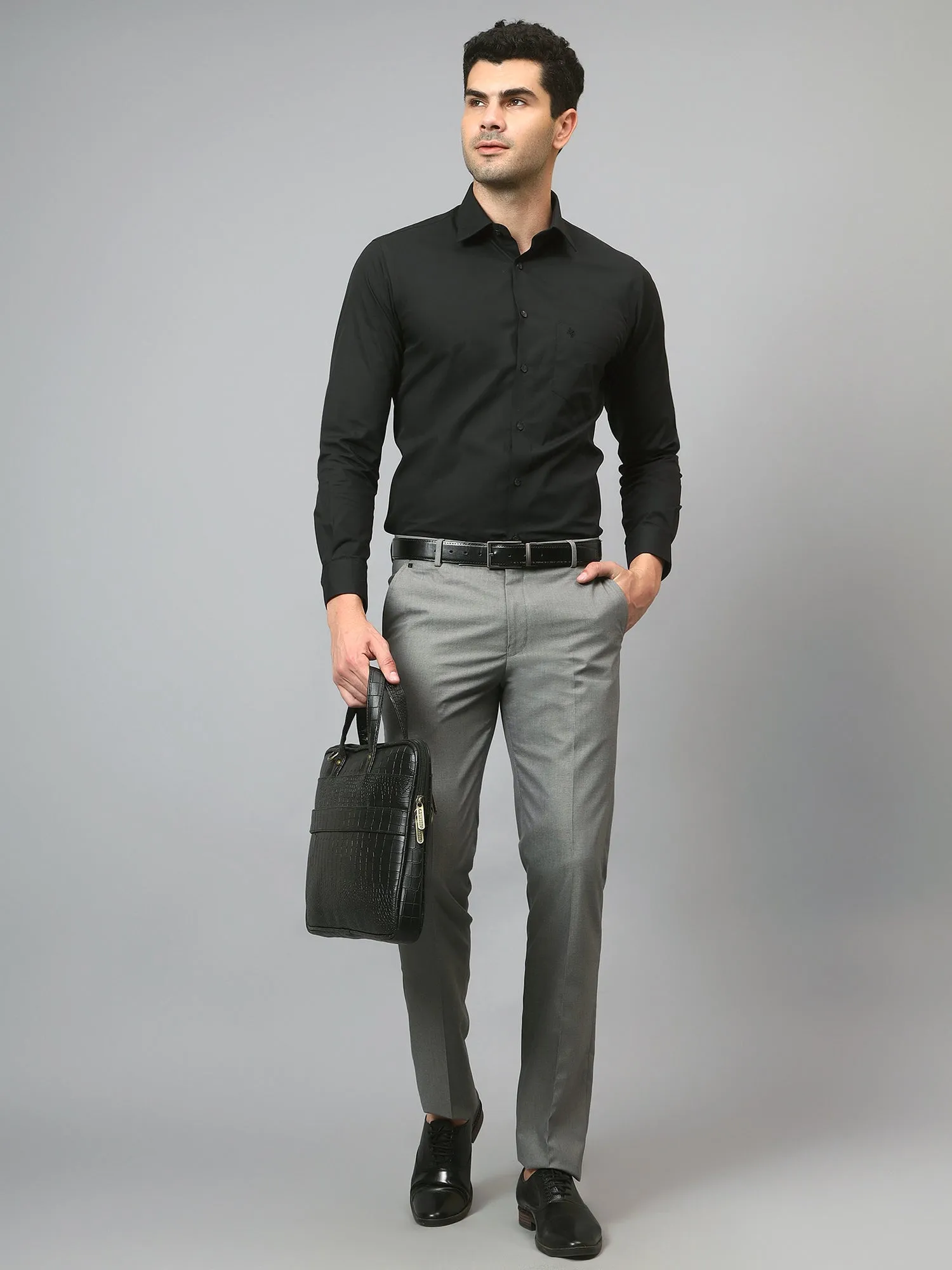 Men's Black Formal Plain Full Sleeve Shirt