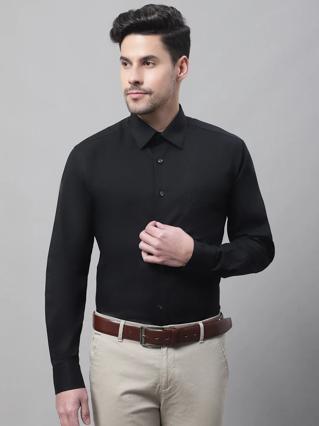 Men's Black Formal Plain Stretch Full Sleeve Shirt