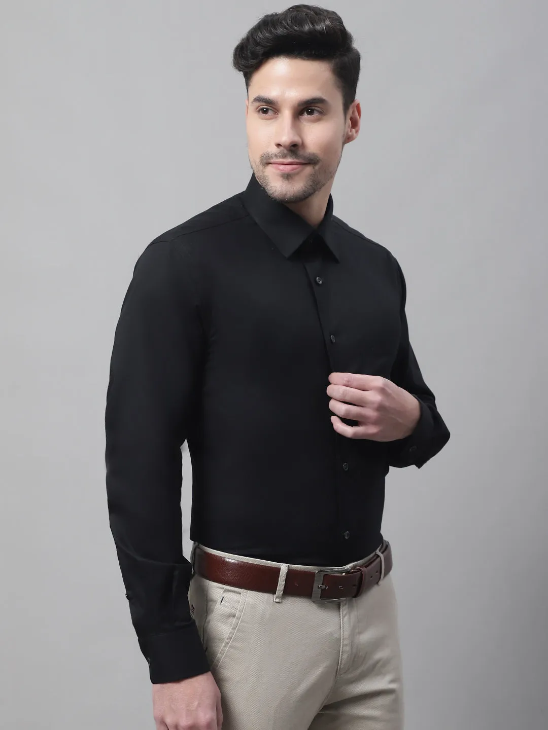 Men's Black Formal Plain Stretch Full Sleeve Shirt