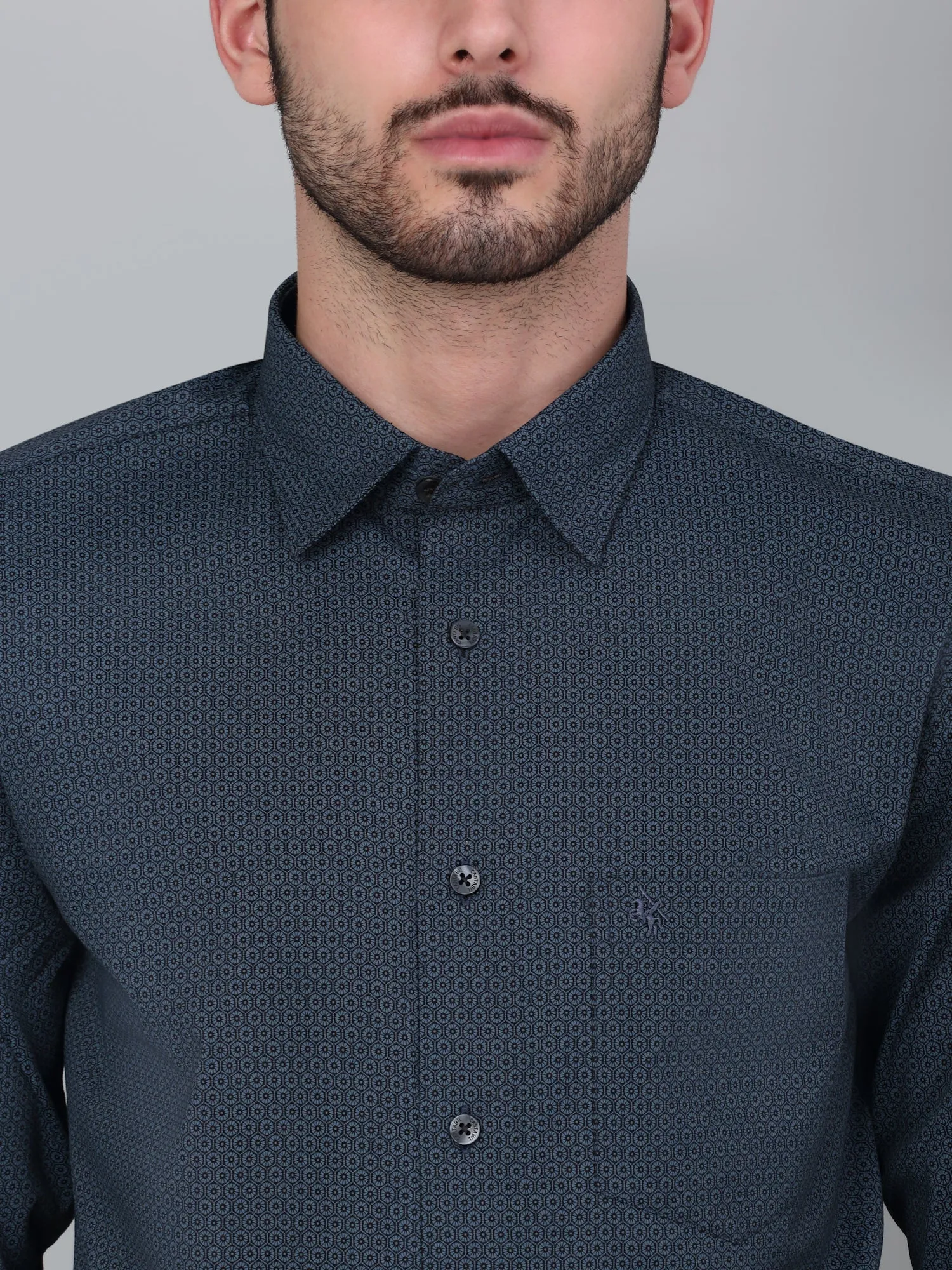 Men's Black Printed Full Sleeve Formal Shirt