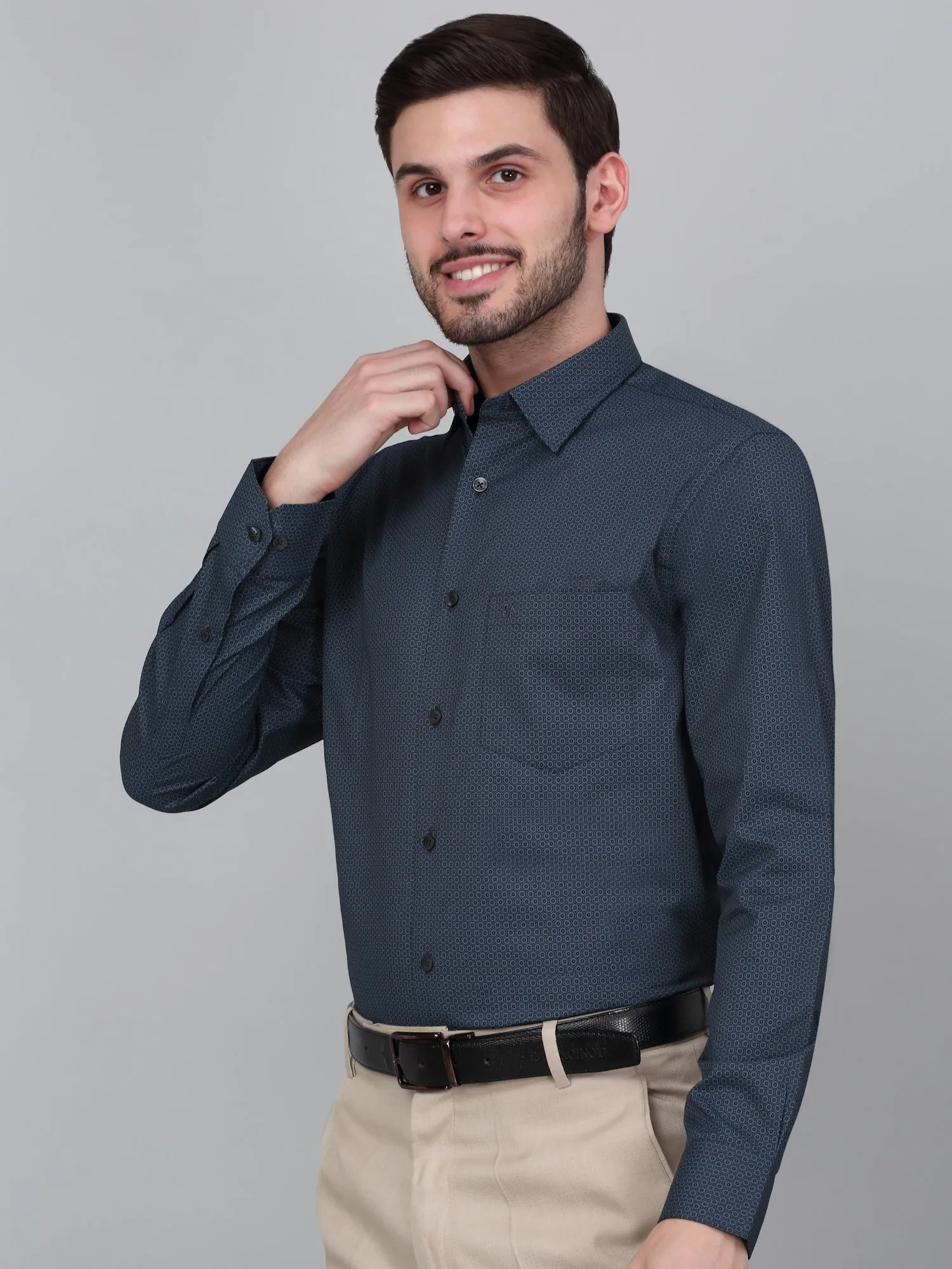 Men's Black Printed Full Sleeve Formal Shirt