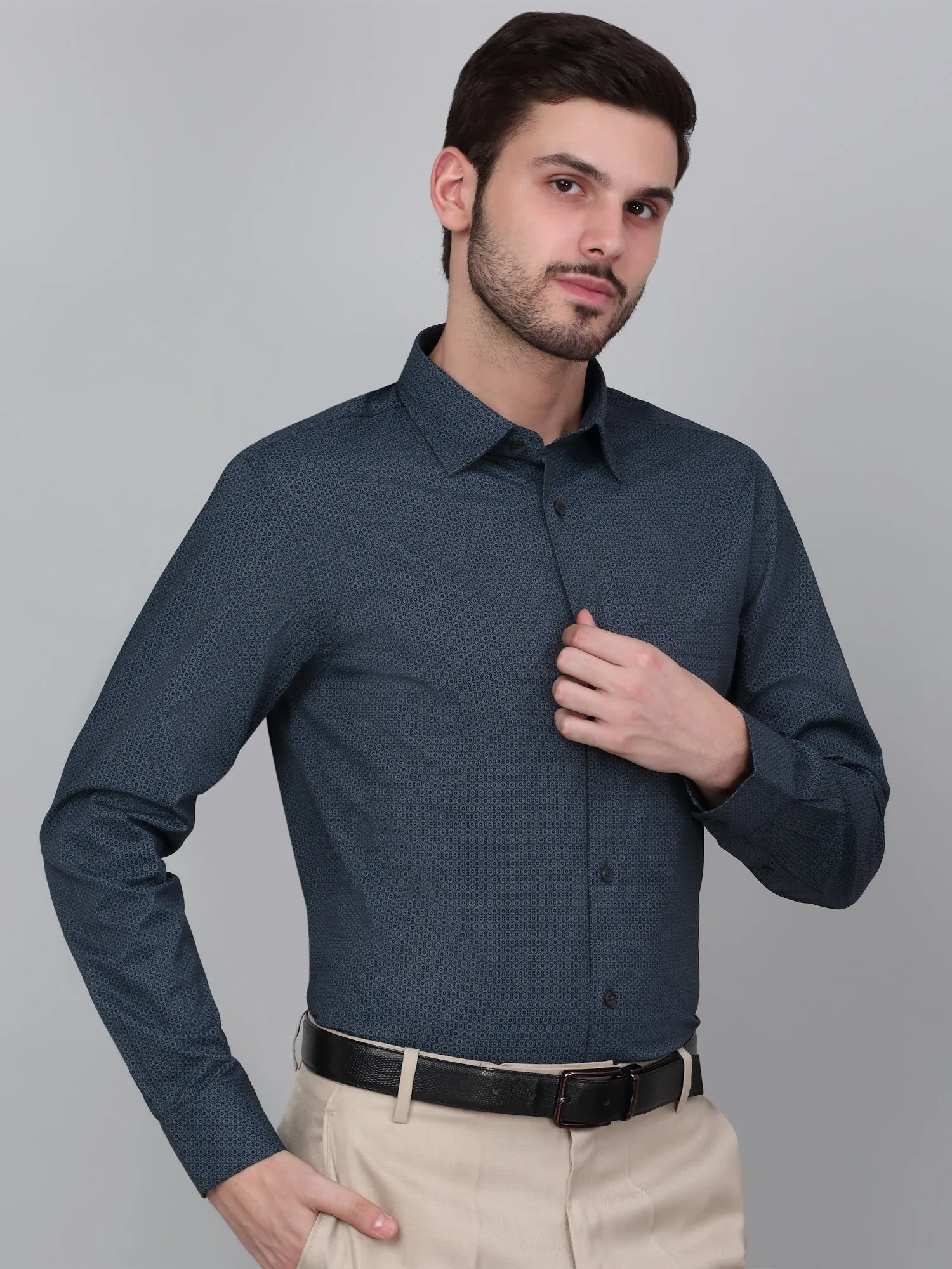 Men's Black Printed Full Sleeve Formal Shirt