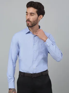 Men's Blue Formal Self Textured Full Sleeve Shirt