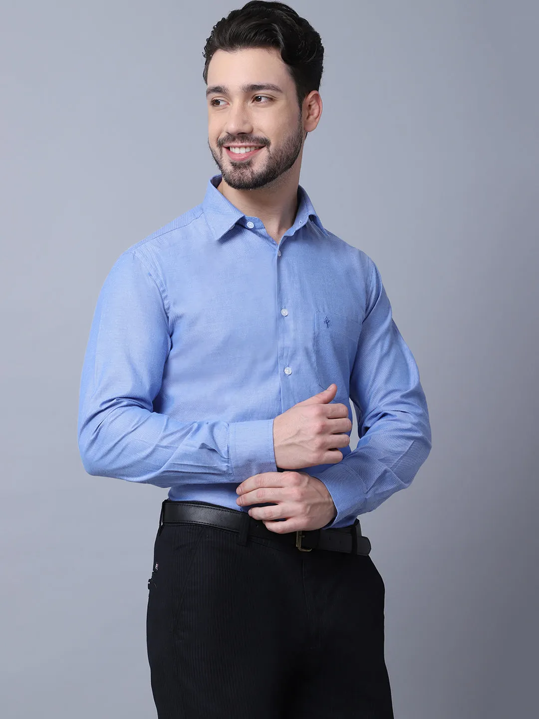 Men's Blue Formal Self textured Full Sleeve Shirt