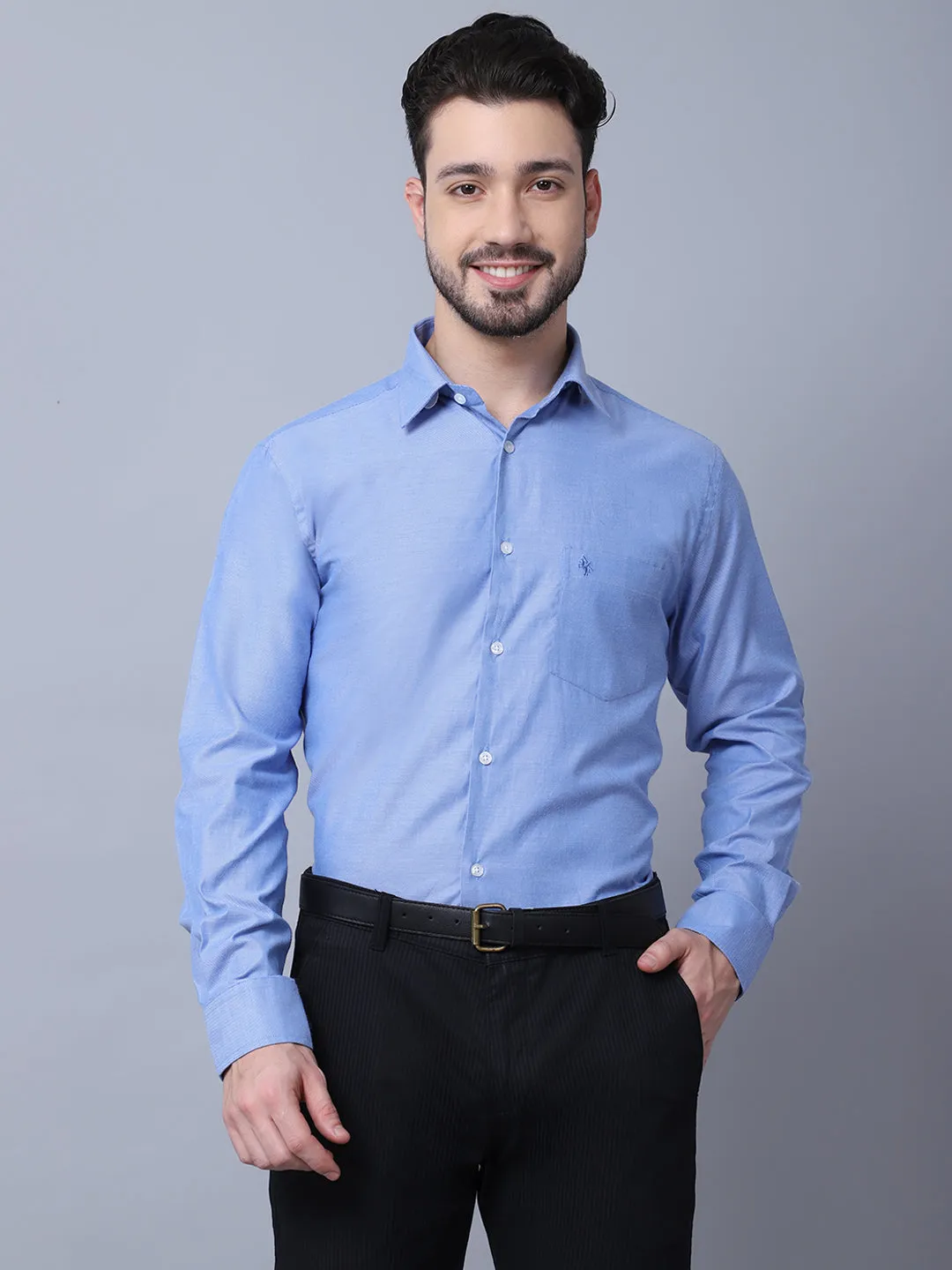 Men's Blue Formal Self textured Full Sleeve Shirt