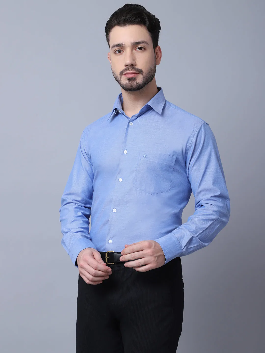 Men's Blue Formal Self textured Full Sleeve Shirt