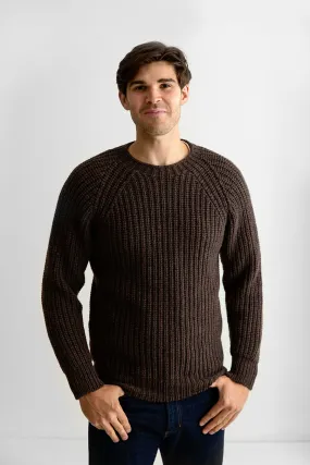 Mens Geelong Superfine Lambswool Fisherman’s Rib Jumper - Brown