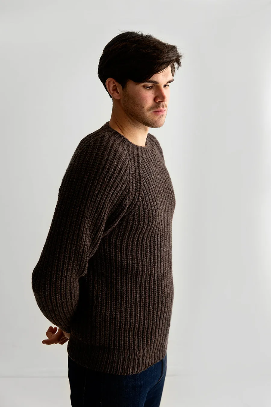 Mens Geelong Superfine Lambswool Fisherman’s Rib Jumper - Brown