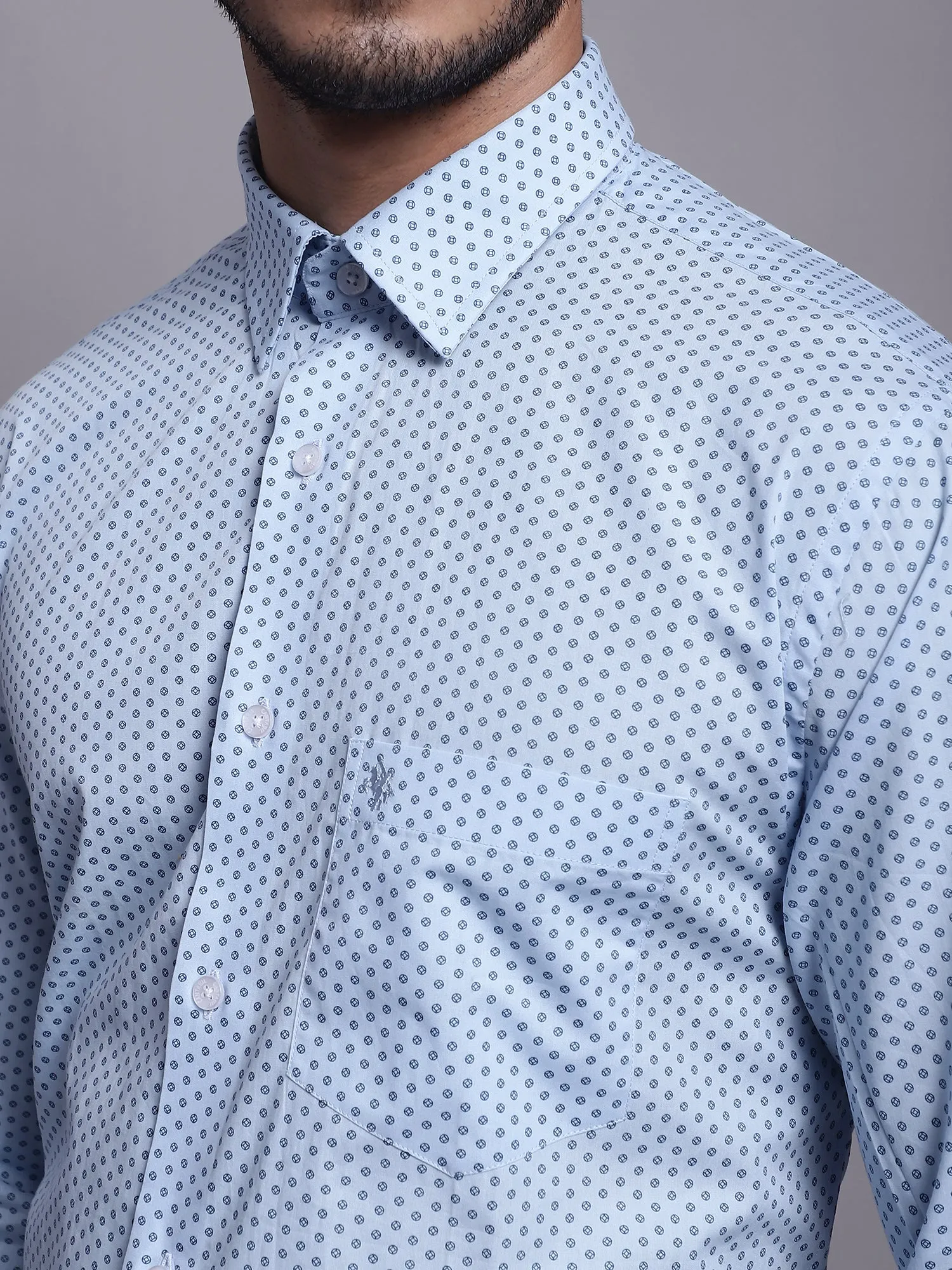 Men's Light Blue Formal Geometric Ditsy print Full Sleeve Shirt