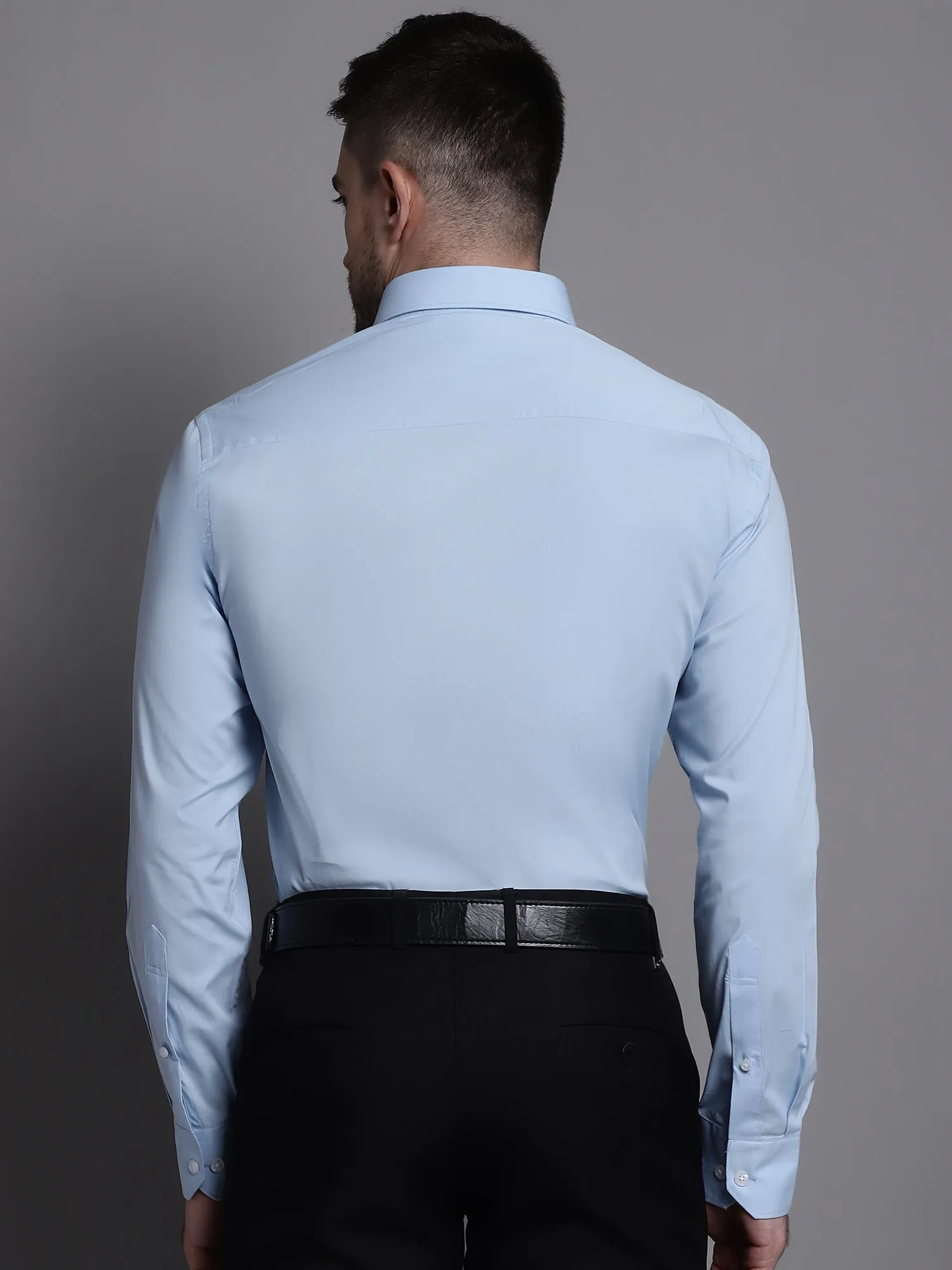 Men's Light Blue Formal Plain Stretch Full Sleeve Shirt