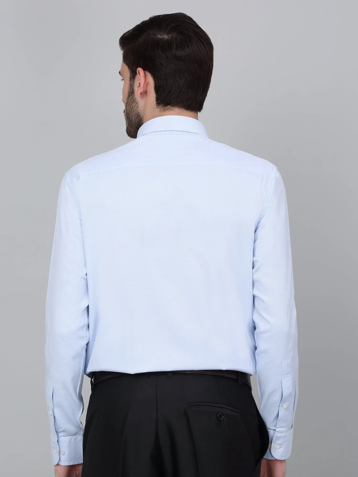 Men's Light Blue Formal Self Textured Full Sleeve Shirt