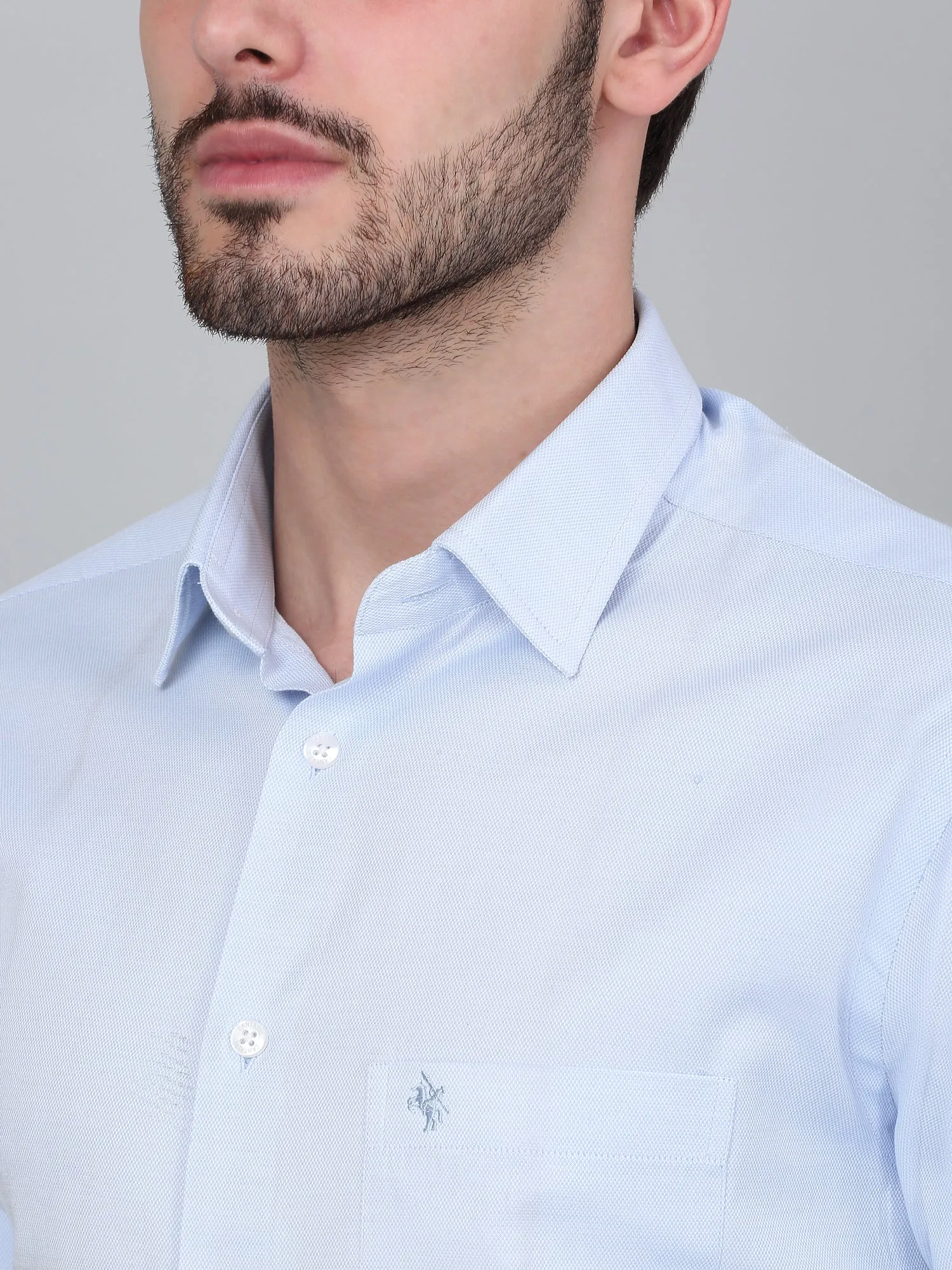 Men's Light Blue Formal Self Textured Full Sleeve Shirt