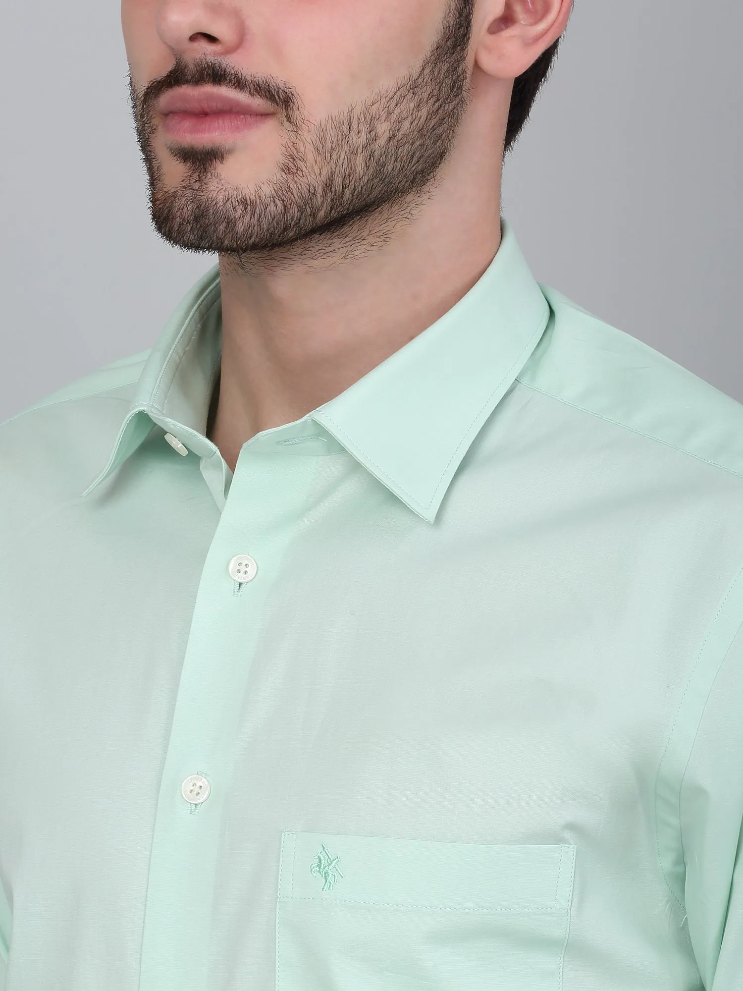 Men's Light Green Solid Full Sleeve Formal Shirt