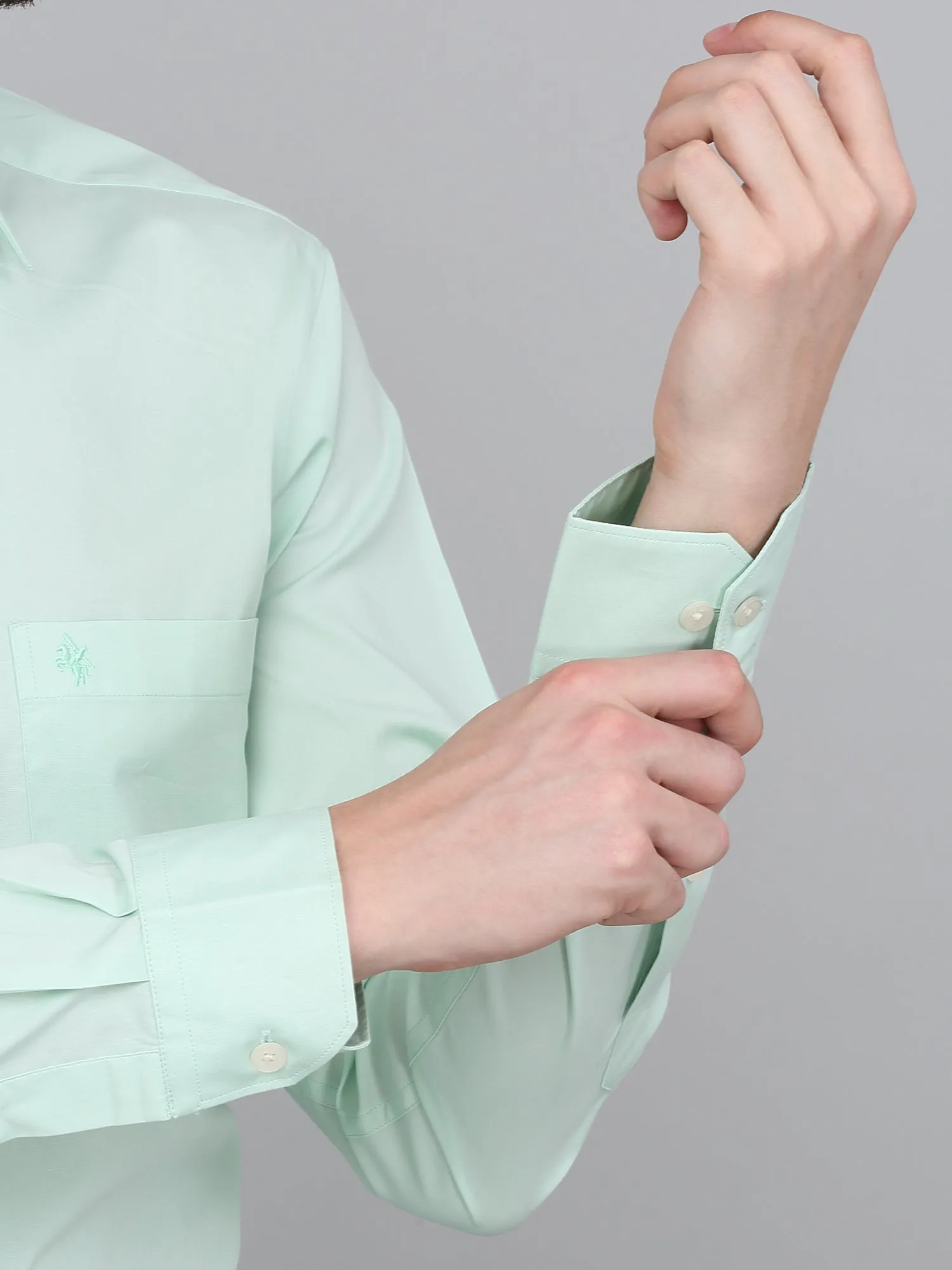 Men's Light Green Solid Full Sleeve Formal Shirt