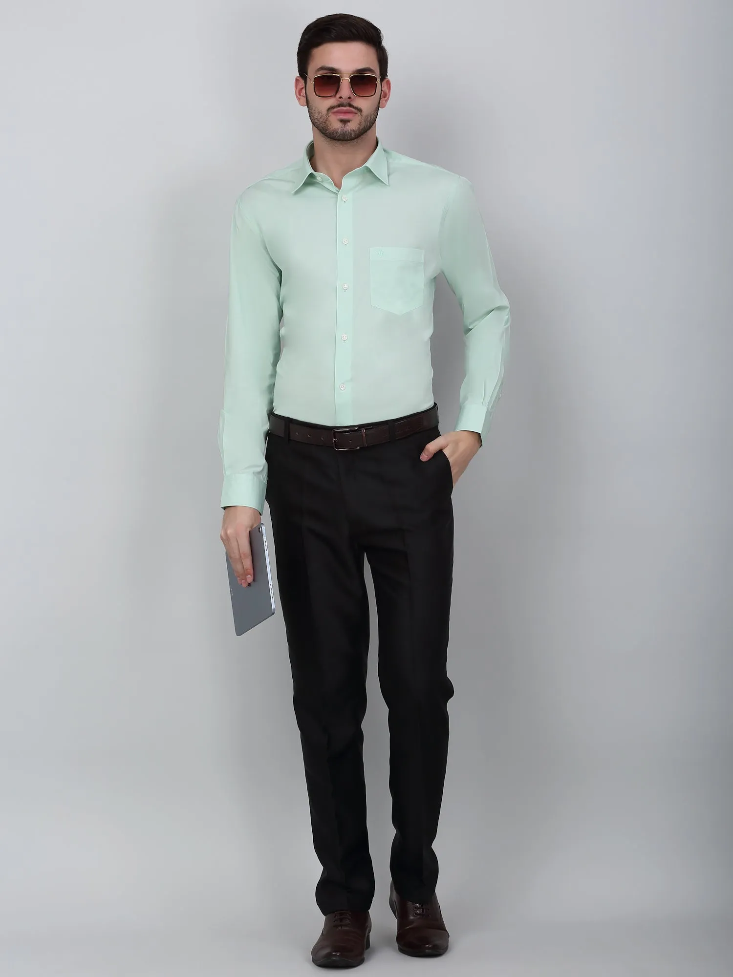 Men's Light Green Solid Full Sleeve Formal Shirt