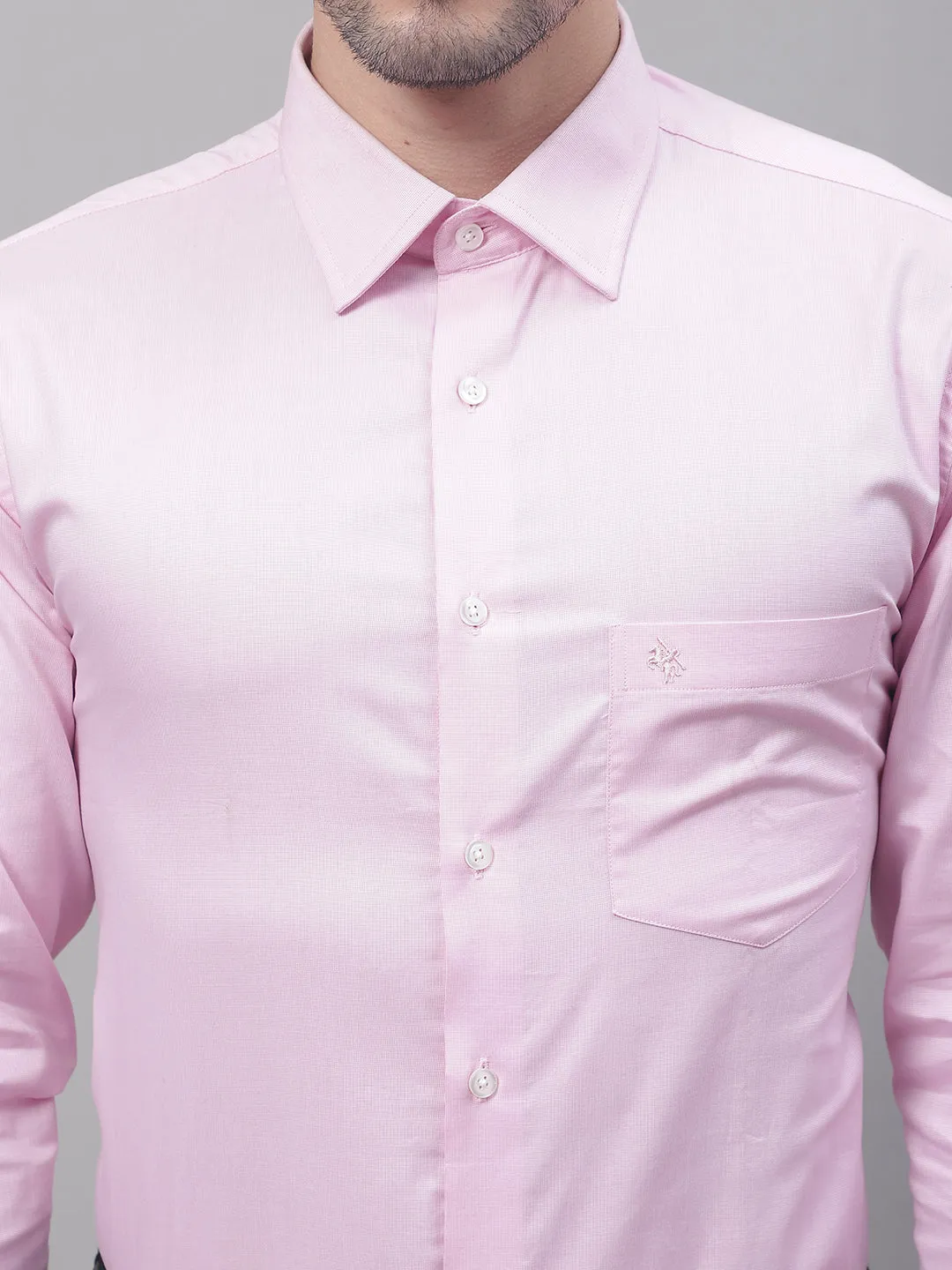 Men's Light Pink Formal Fil a Fil Plain Full Sleeve Shirt