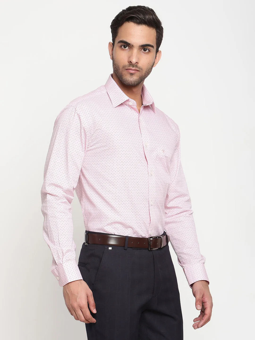 Men's Light Pink Formal Geometric Print Full Sleeve Shirt