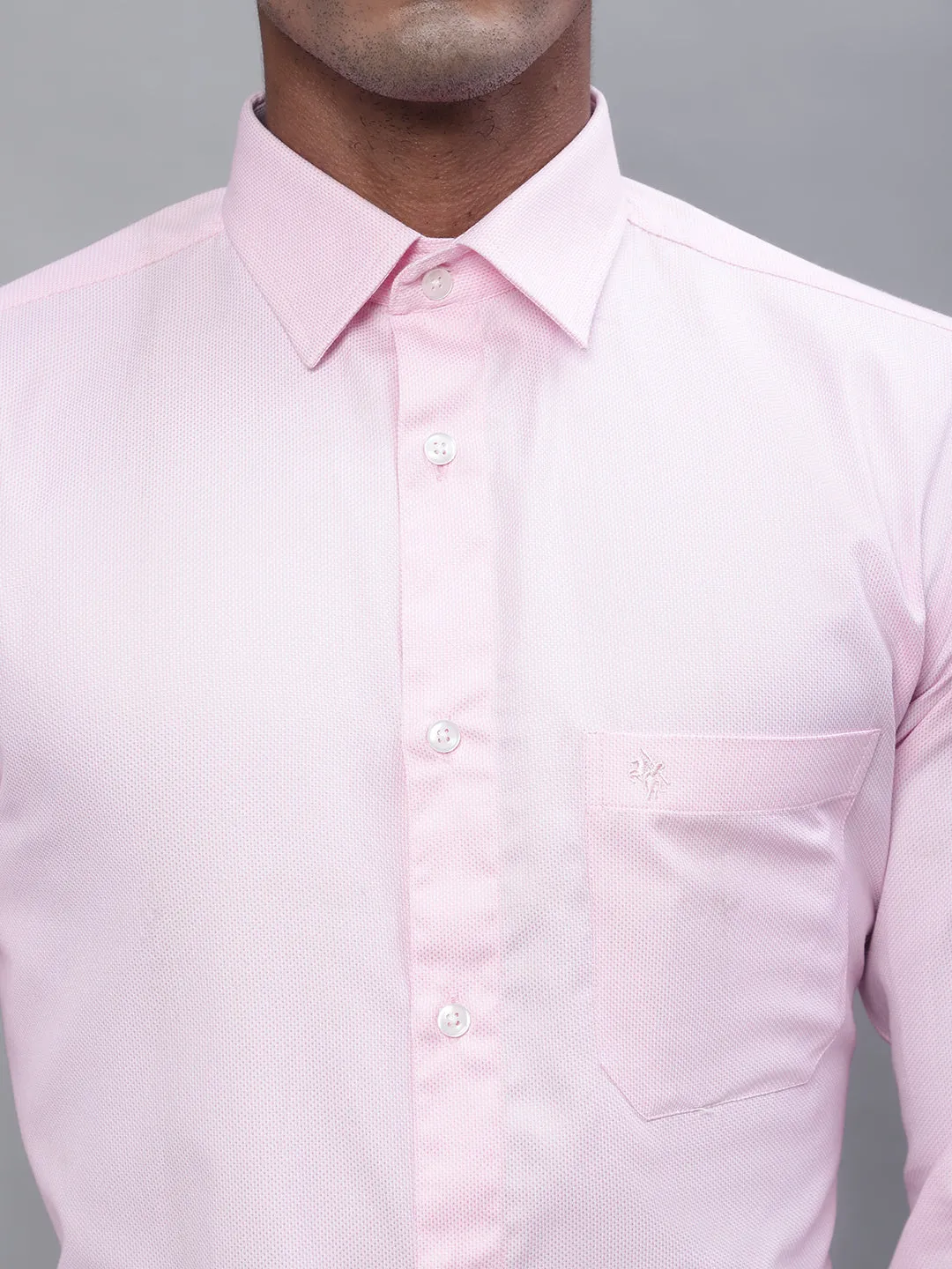 Men's Light Pink Formal Self textured Full Sleeve Shirt