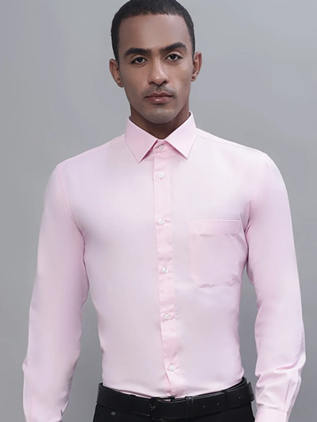 Men's Light Pink Formal Self textured Full Sleeve Shirt